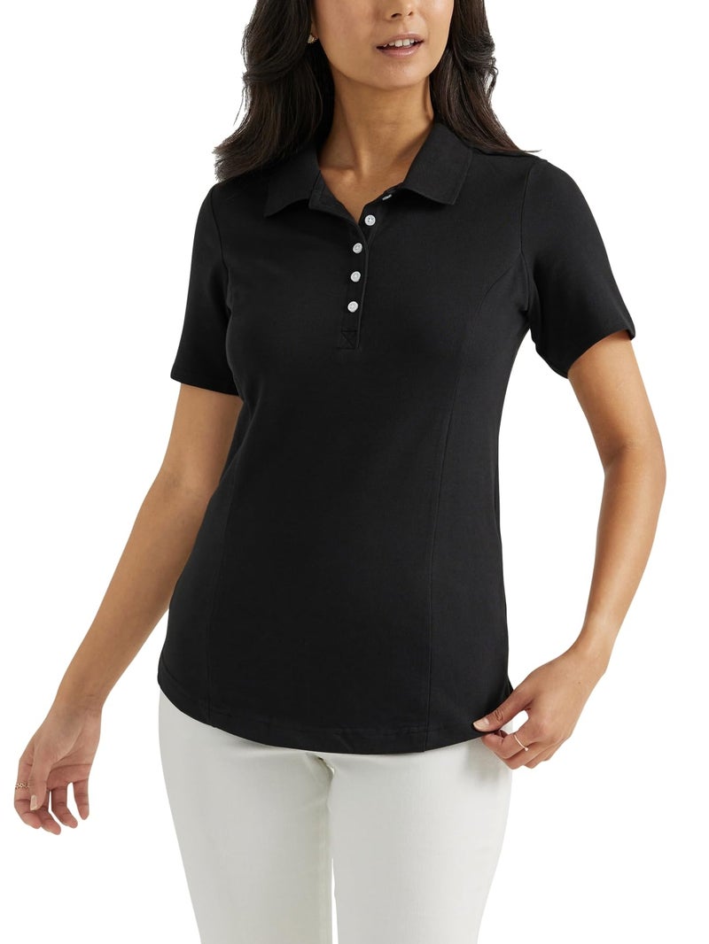 Riders by Lee Indigo womens Short Sleeve Polo Shirt , Black Soot , Medium